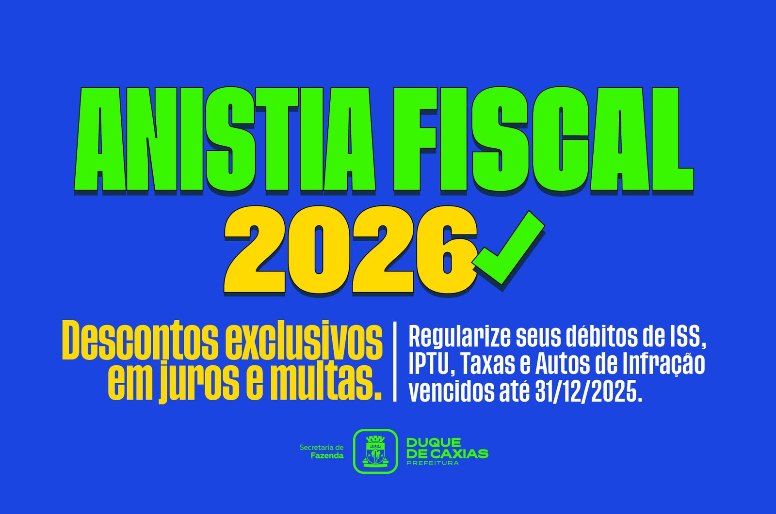 Duque de Caxias abre anistia fiscal 2026 para regularização de débitos