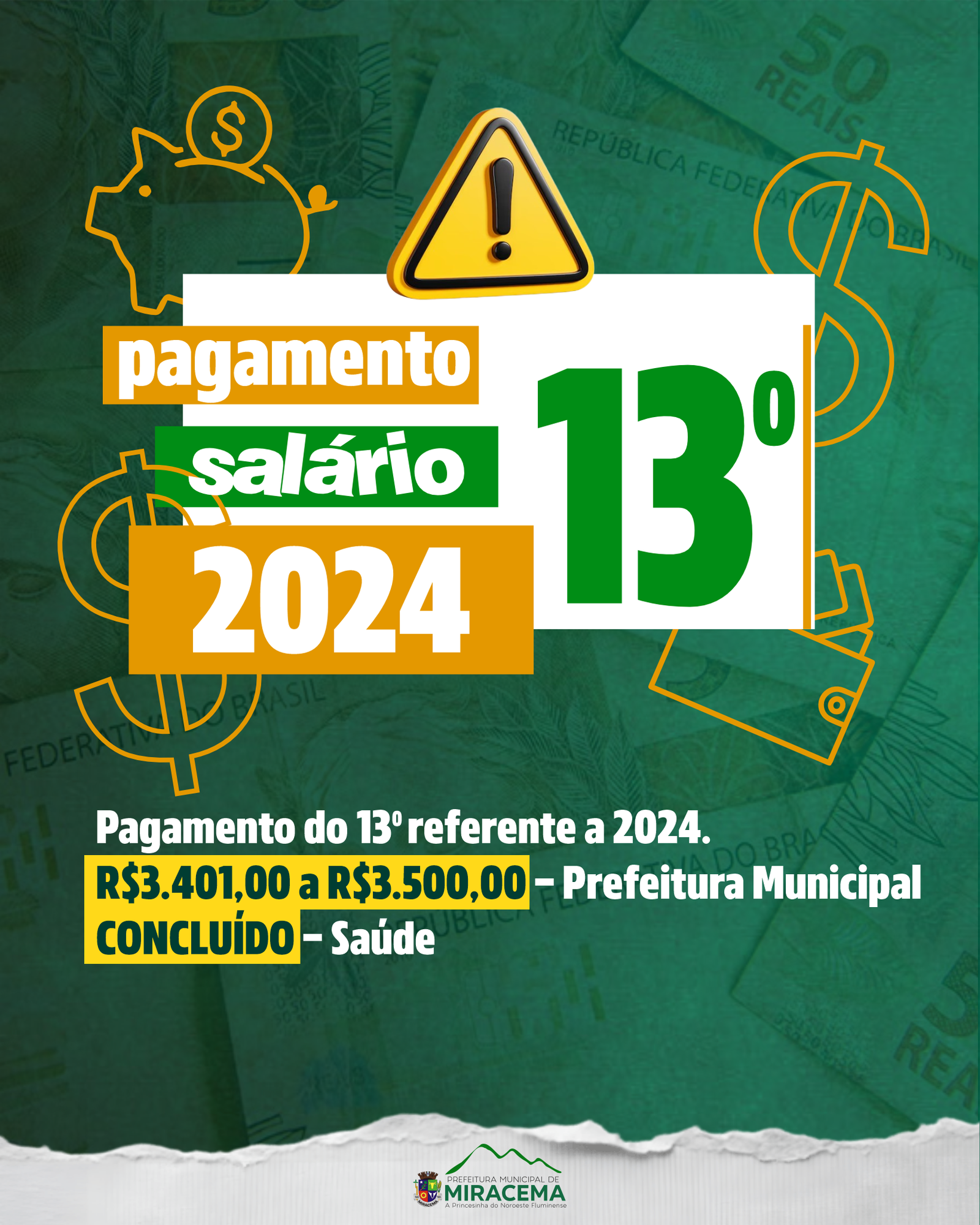 Miracema conclui pagamento do 13º de 2024 a servidores da Saúde