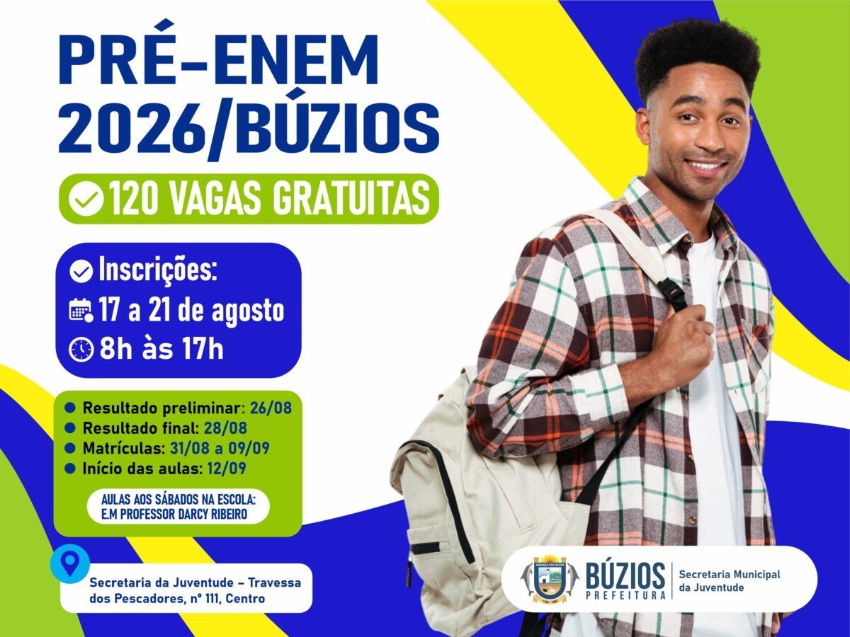 Búzios abre 120 vagas gratuitas para curso preparatório do Enem 2026