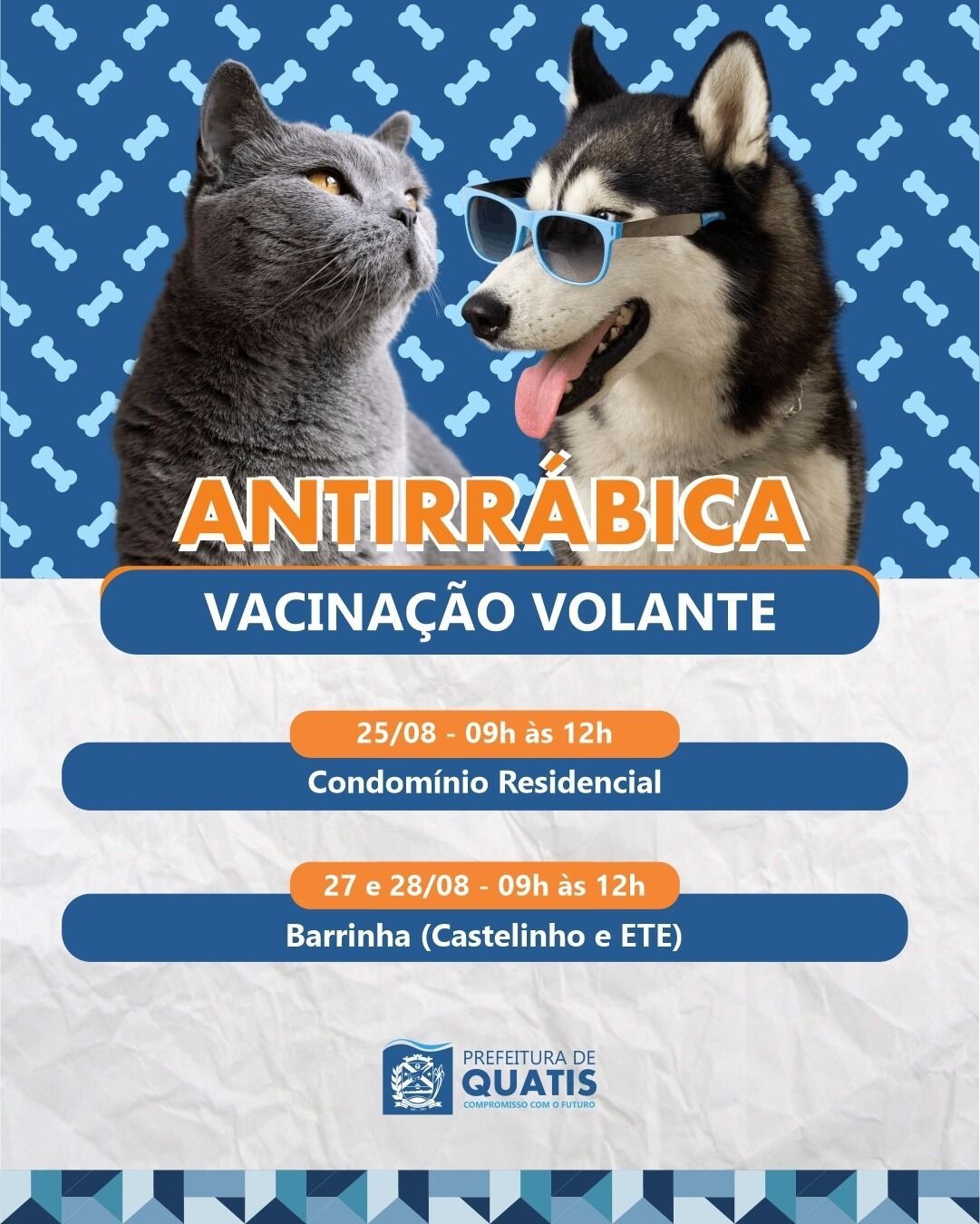 Quatis inicia vacinação antirrábica volante para cães e gatos