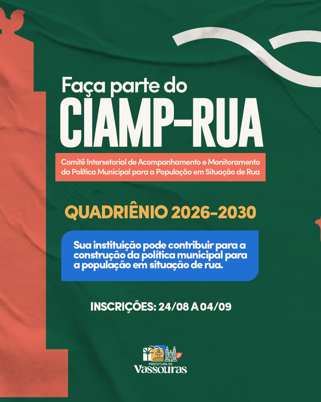 Vassouras abre inscrições para comitê da população em situação de rua
