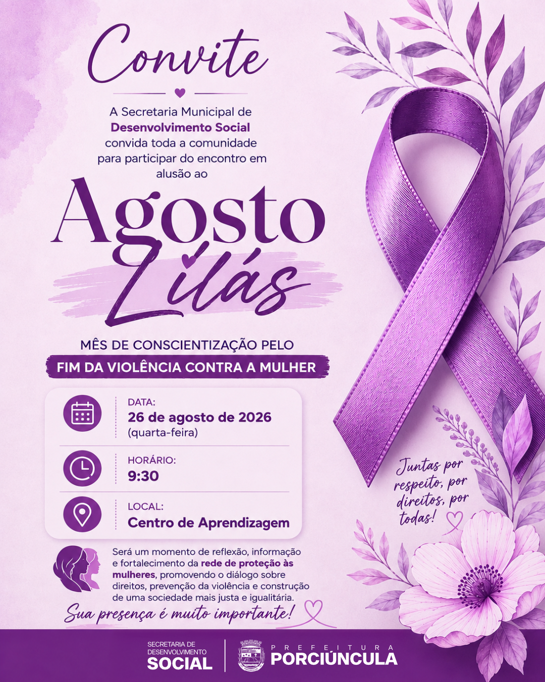 Porciúncula terá encontro do Agosto Lilás no Centro de Aprendizagem