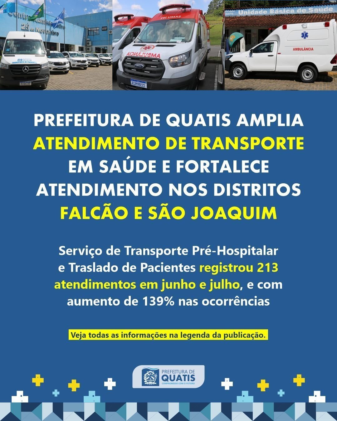 Quatis amplia transporte em saúde nos distritos de Falcão e São Joaquim