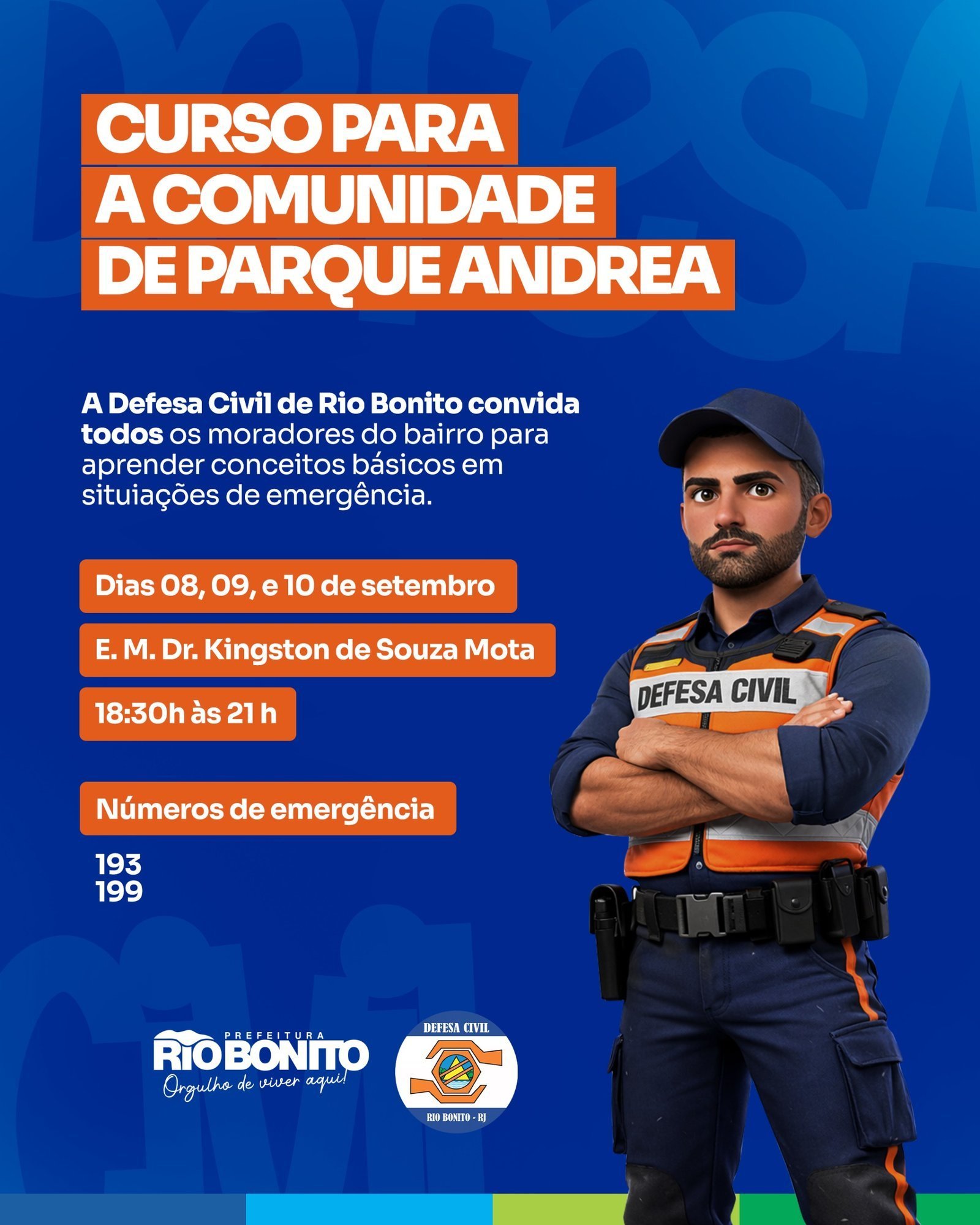 Rio Bonito terá curso gratuito de Defesa Civil no Parque Andrea