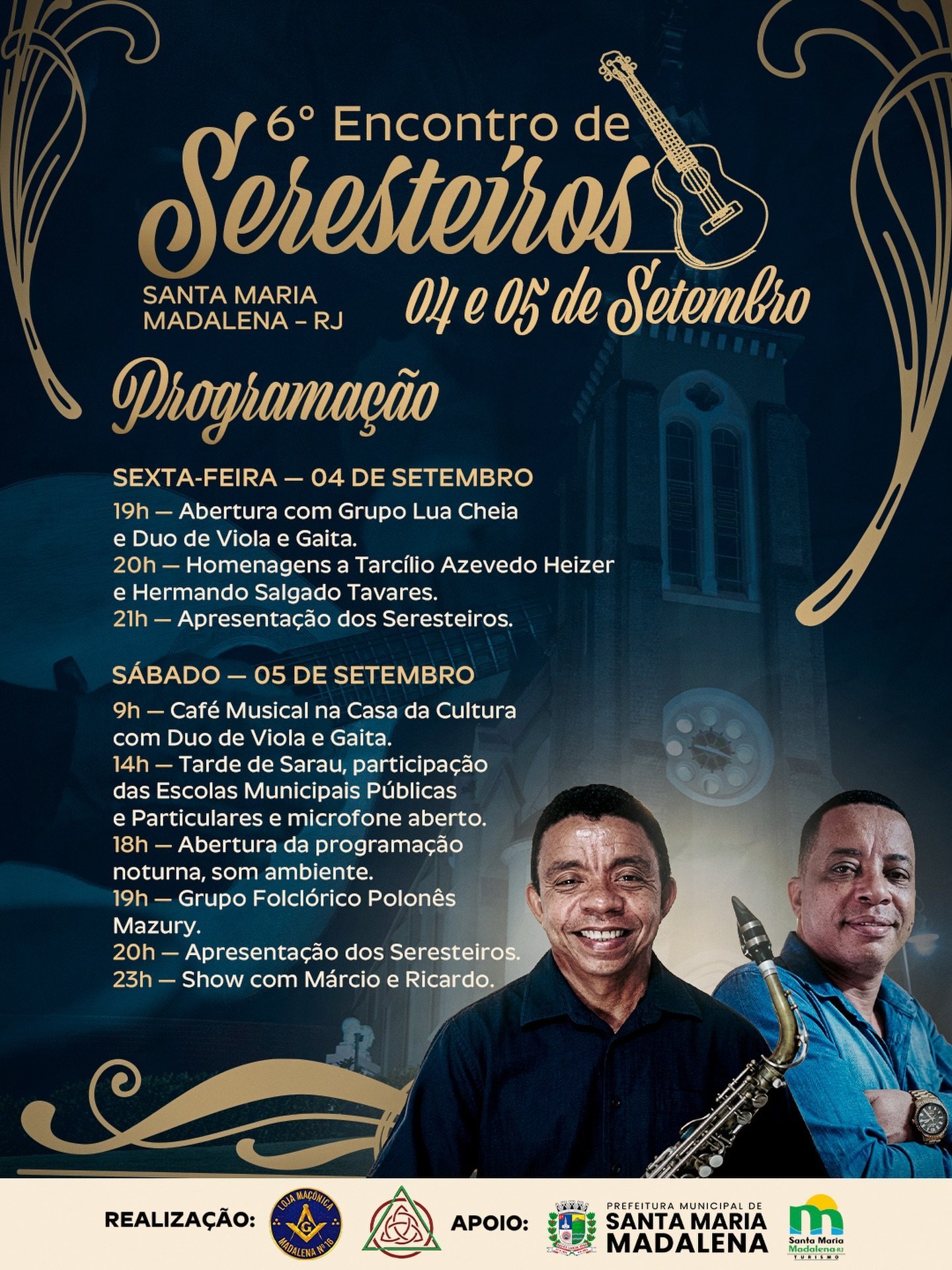 Santa Maria Madalena recebe Encontro de Seresteiros nos dias 4 e 5 de setembro