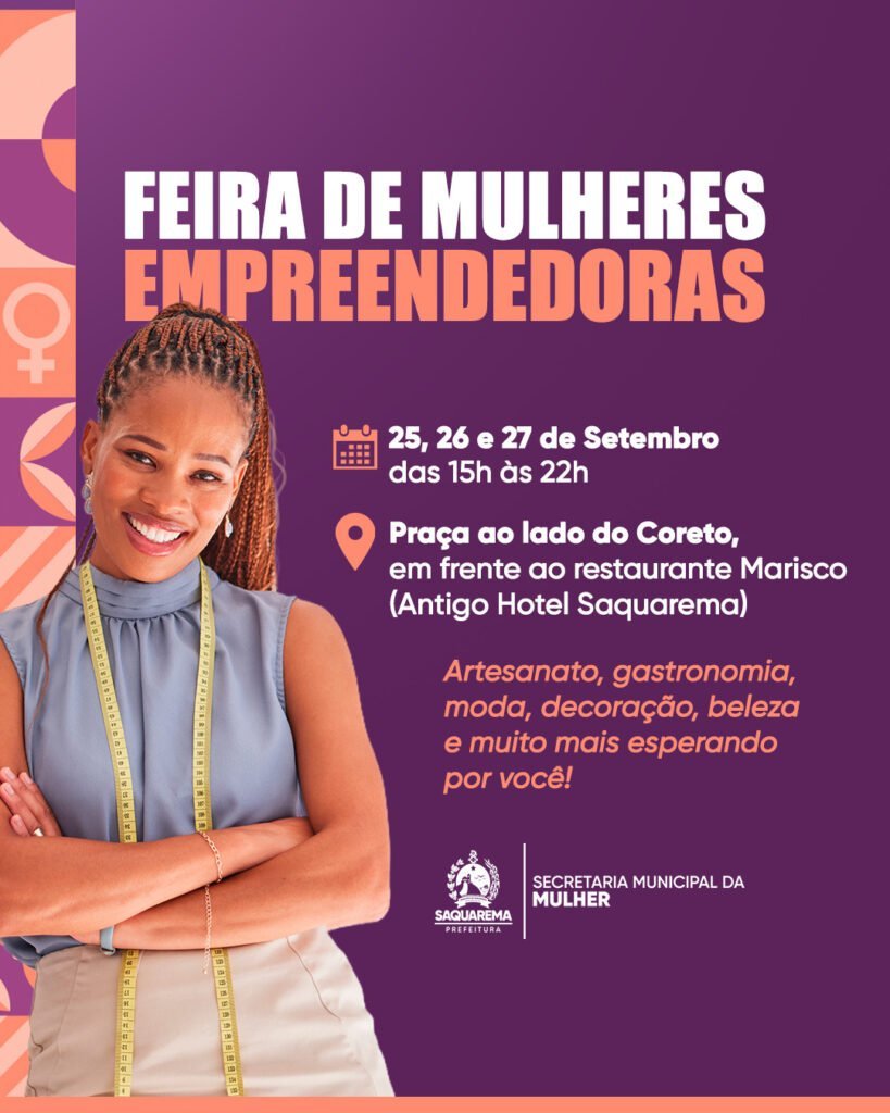 Saquarema terá feira de mulheres empreendedoras de 25 a 27 de setembro