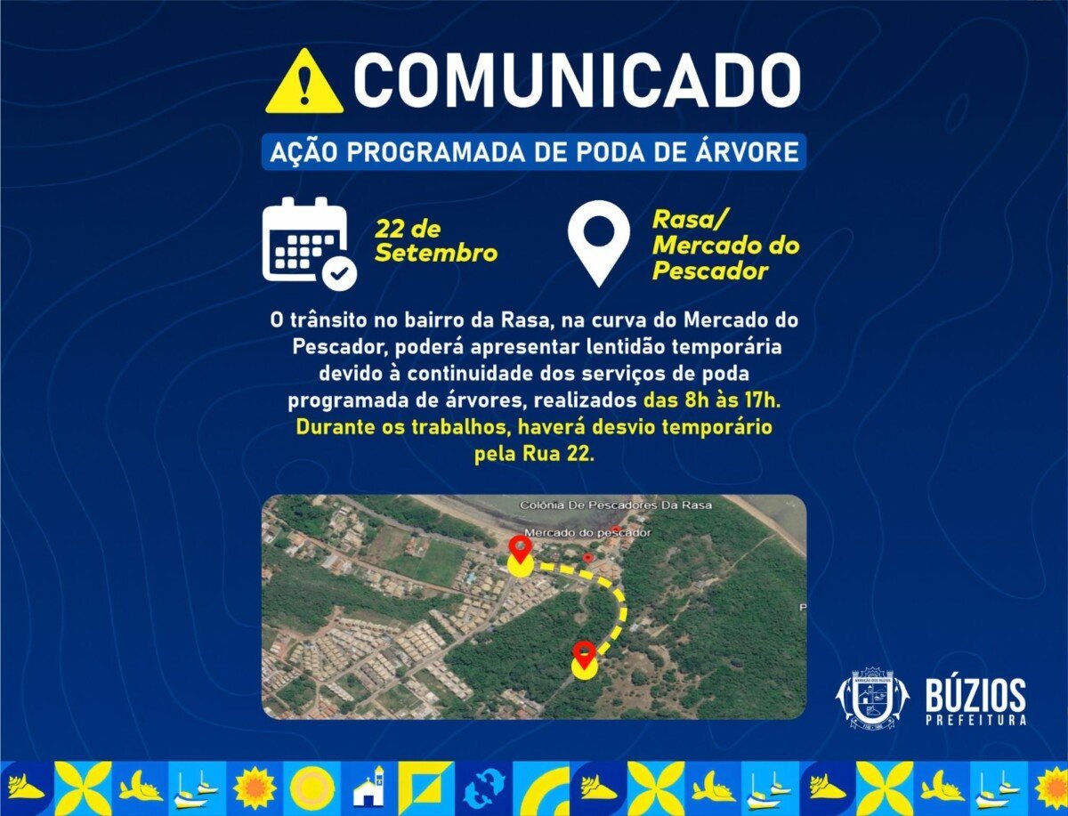 Poda interdita trecho da Rasa e desvia trânsito pela Rua 22 em Búzios