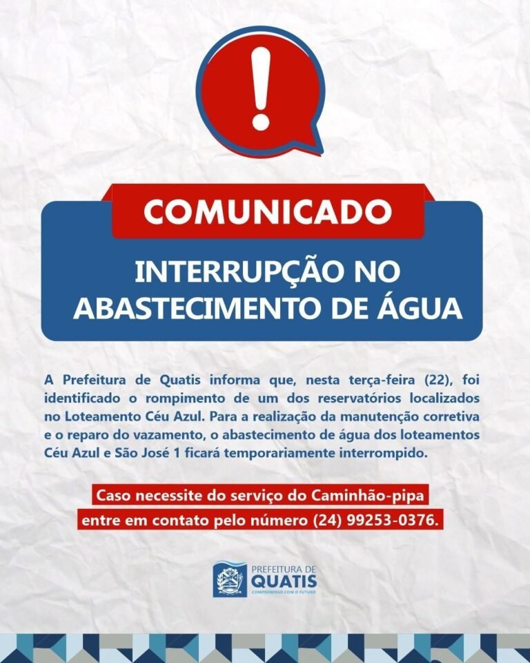 Rompimento de reservatório interrompe água em dois loteamentos de Quatis