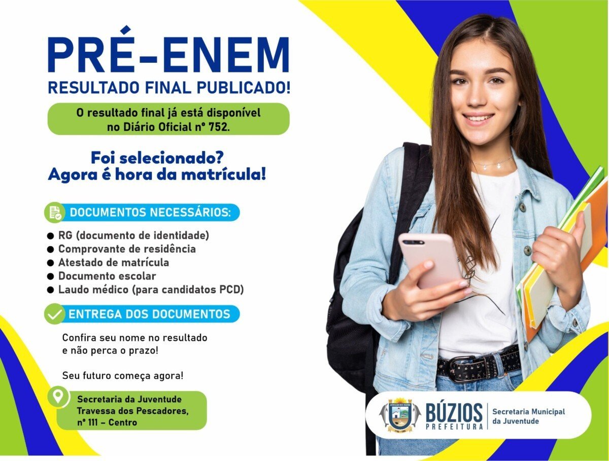 Búzios divulga resultado final do Pré-Enem 2026 e orienta selecionados