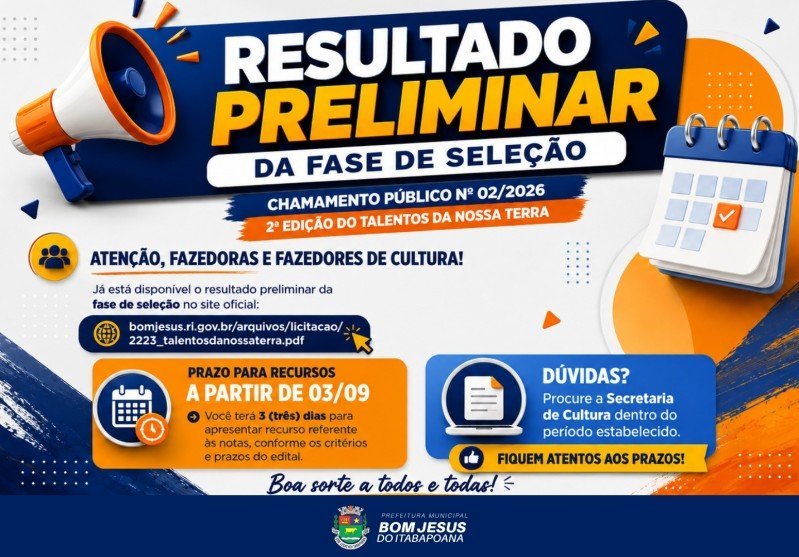 Bom Jesus divulga resultado preliminar do Talentos da Nossa Terra