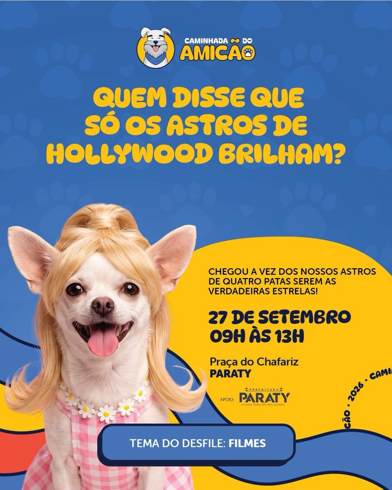 Paraty terá caminhada e desfile de fantasias para cães na Praça do Chafariz