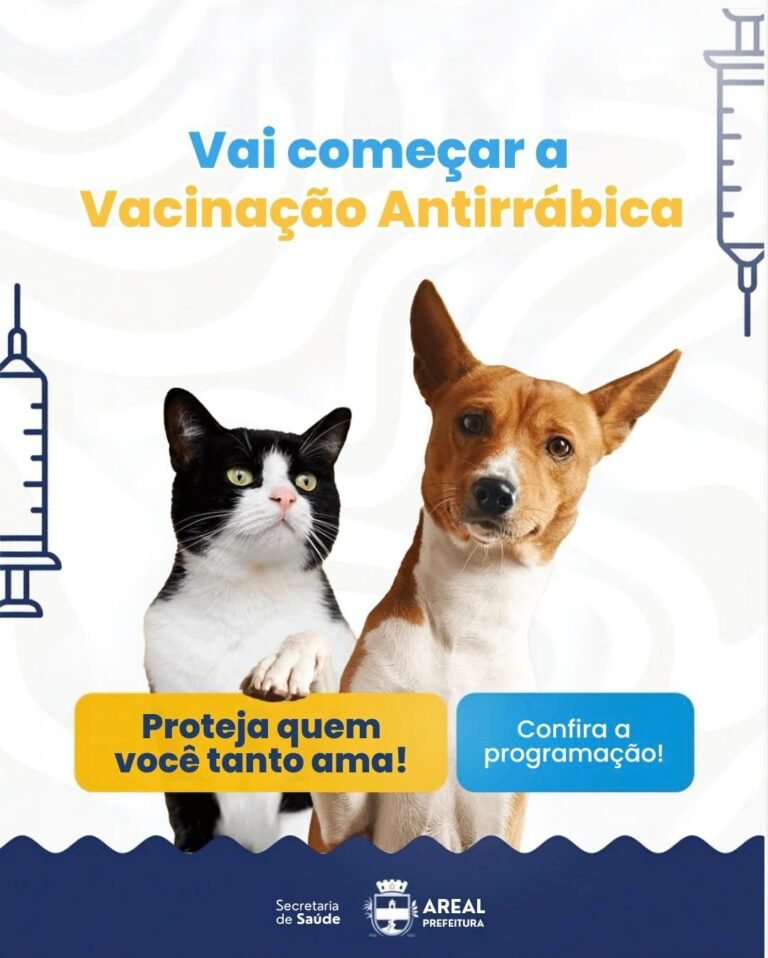 Areal inicia vacinação gratuita contra a raiva em 1º de outubro; confira a programação