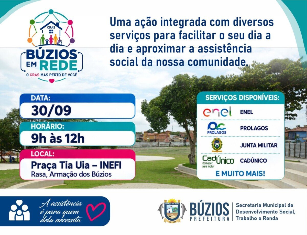 Búzios terá Cadastro Único e serviços de saúde na Praça Tia Uia nesta quarta-feira