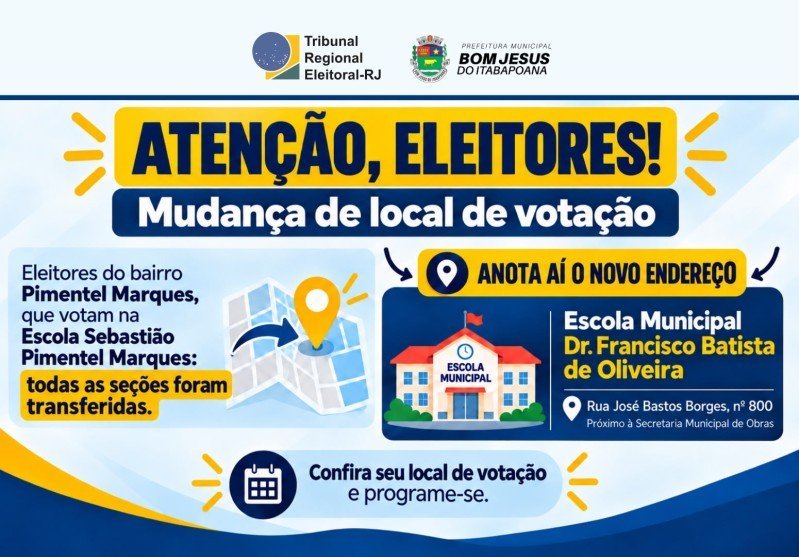 Bom Jesus do Itabapoana: eleitores do Pimentel Marques têm novo local de votação