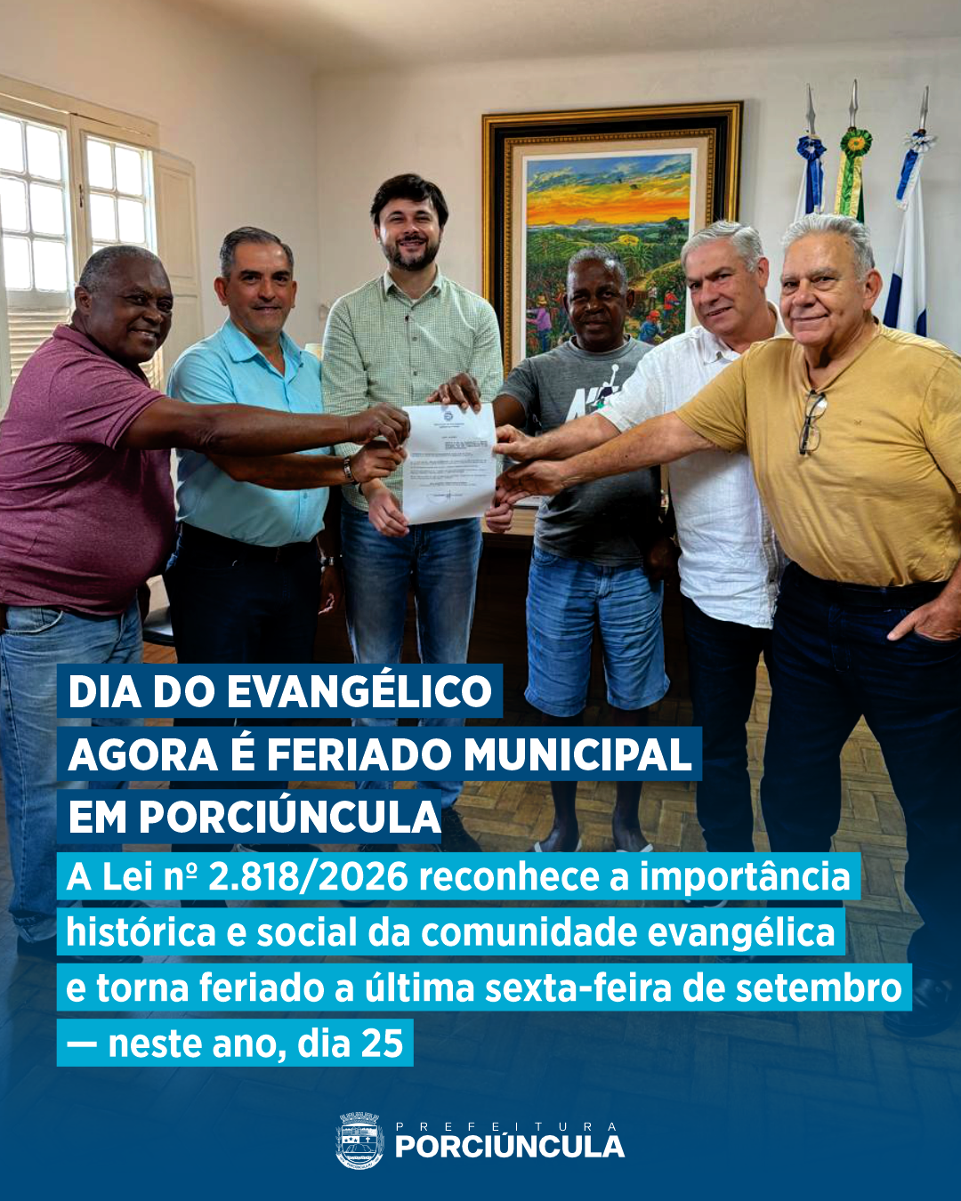 Dia do Evangélico passa a ser feriado municipal em Porciúncula