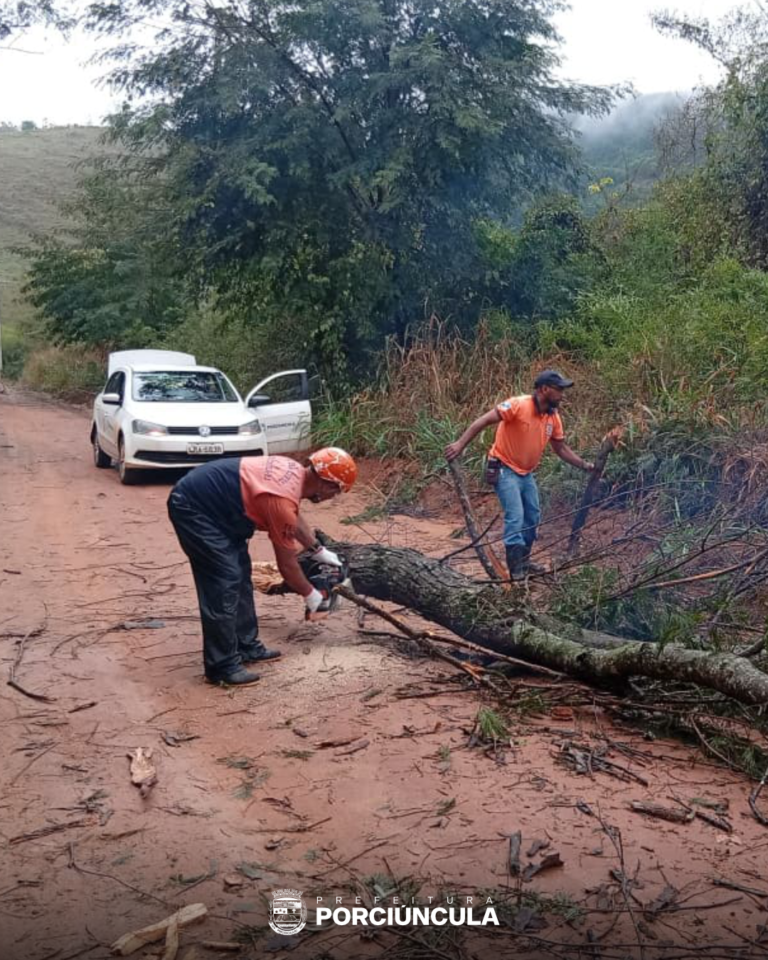 Porciúncula retira árvores e entulhos das vias após chuva de granizo e ventos fortes