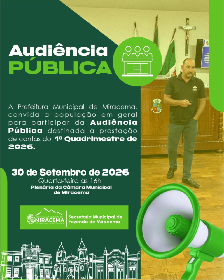 Miracema terá audiência pública sobre contas do 1º quadrimestre em 30 de setembro