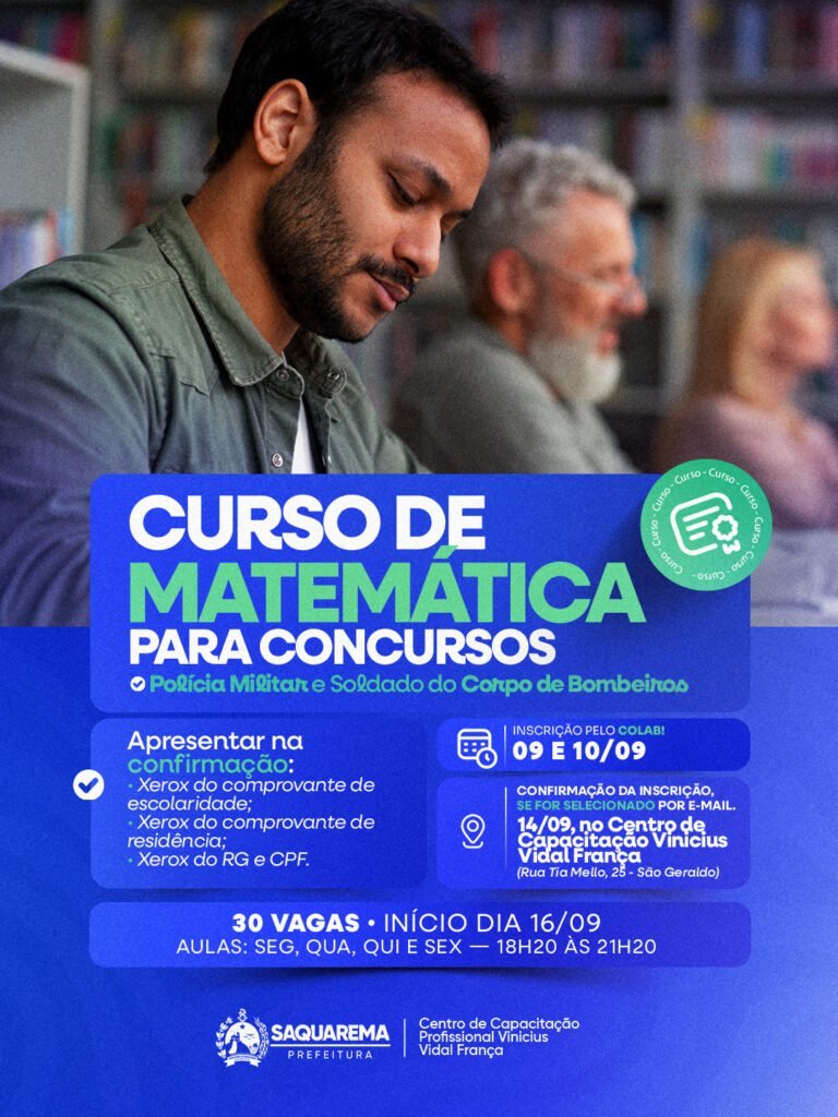 Saquarema abre inscrições para curso gratuito de Matemática para concursos