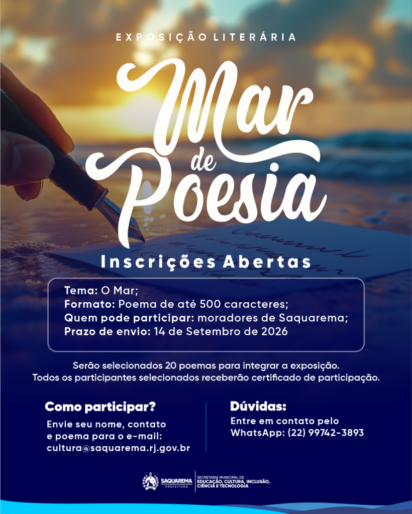 Saquarema recebe inscrições para exposição literária Mar de Poesia