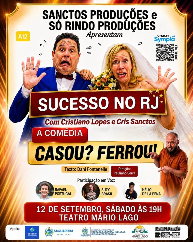 Saquarema terá comédia e cordel no Teatro Mário Lago em 12 e 13 de setembro