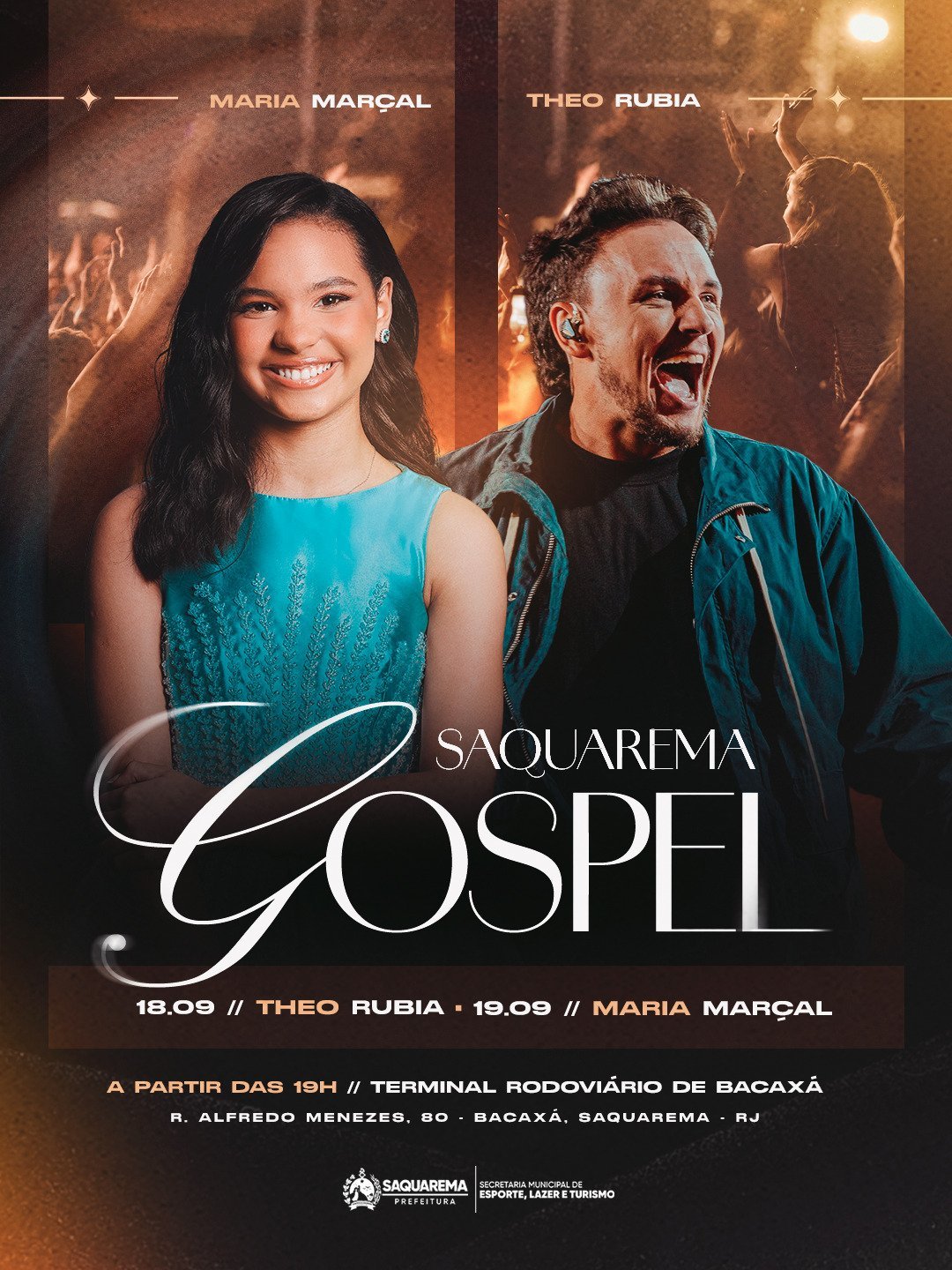Saquarema Gospel terá Theo Rubia e Maria Marçal nos dias 18 e 19 de setembro