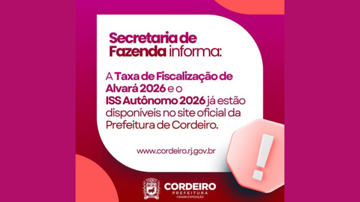 Cordeiro libera guias de alvará e ISS Autônomo de 2026; pagamento vai até 30 de setembro