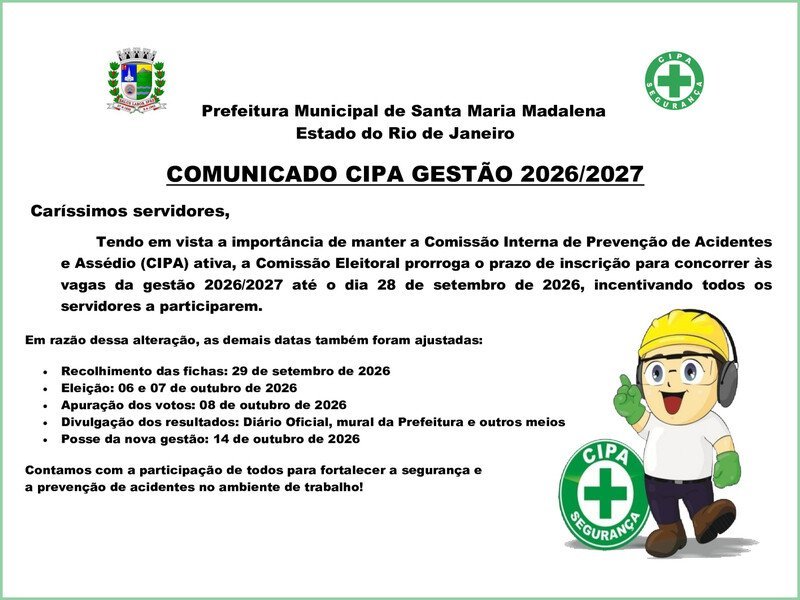 Santa Maria Madalena prorroga inscrições para a CIPA até 28 de setembro