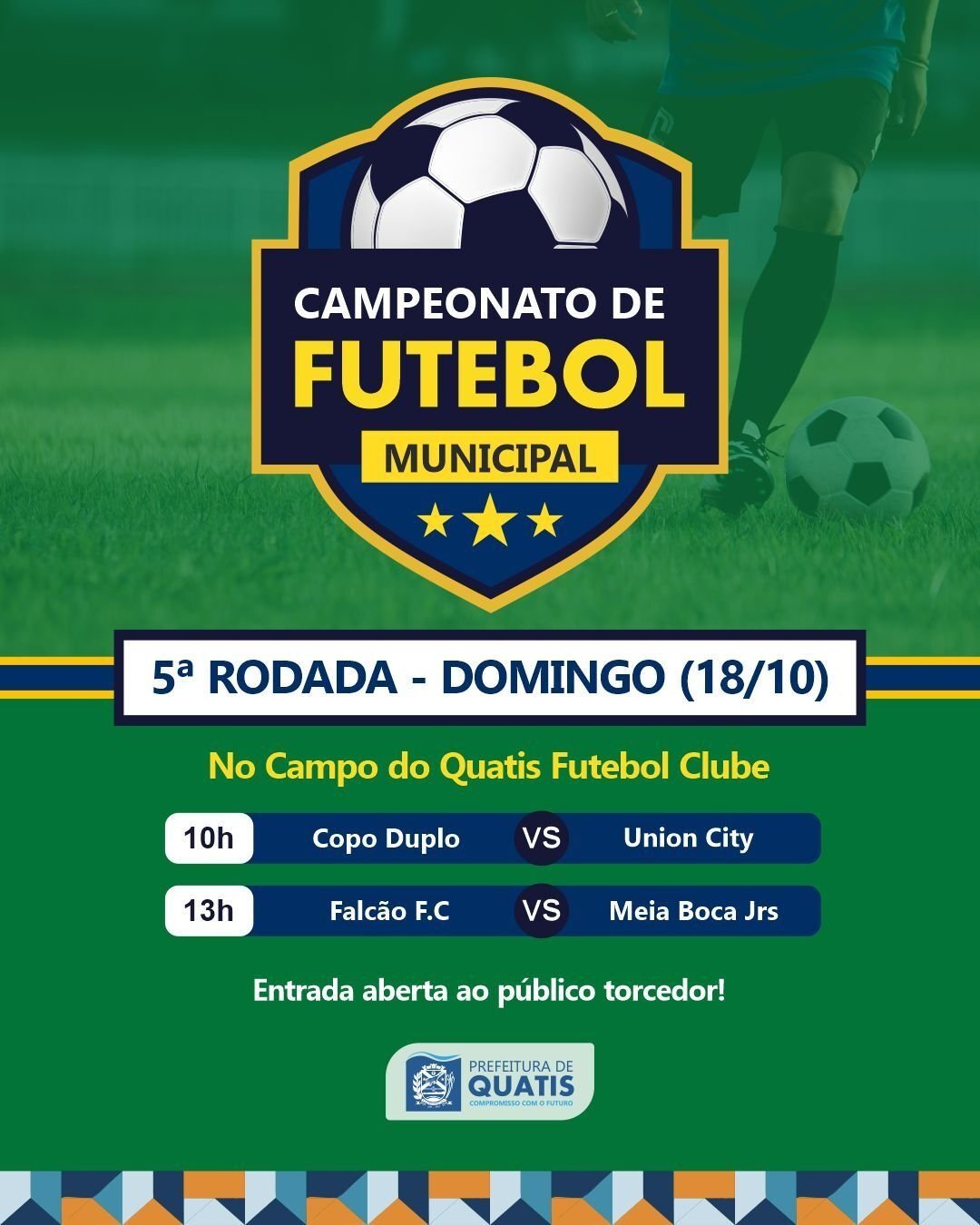 Quatis terá quinta rodada do campeonato de futebol com entrada gratuita no domingo
