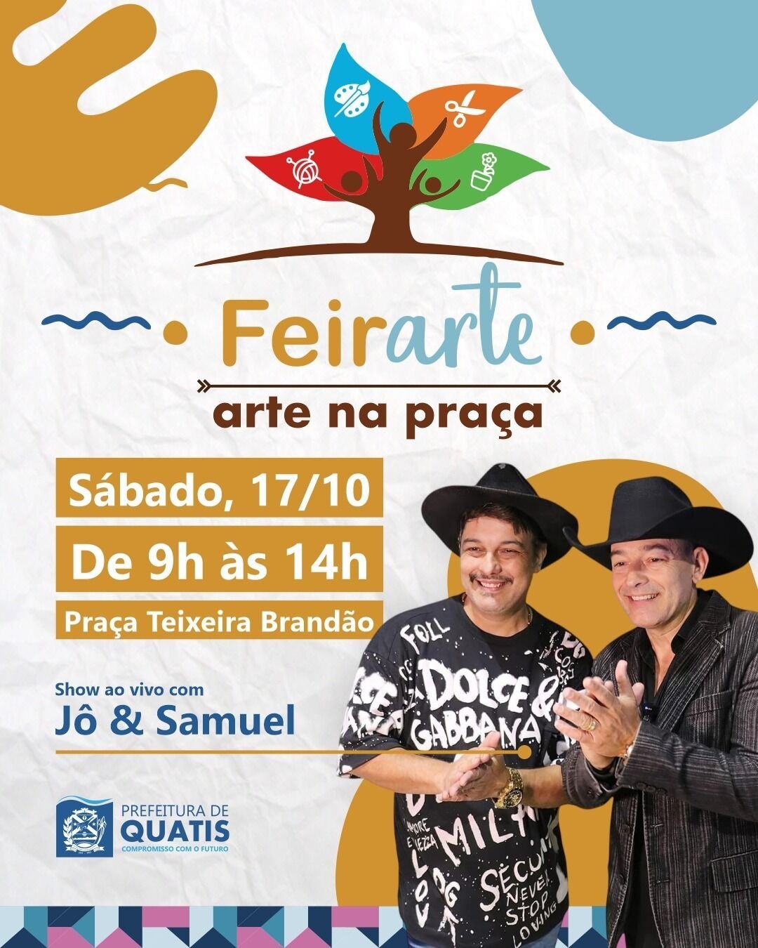 Quatis terá FeirArte gratuita com show de Jô & Samuel neste sábado